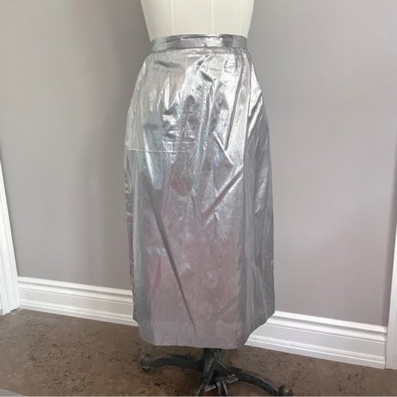 Vintage Dresses & Skirts - Vintage 70s Silver Metallic Tissue Lamé Lined Midi Party Skirt - M/28-29"
